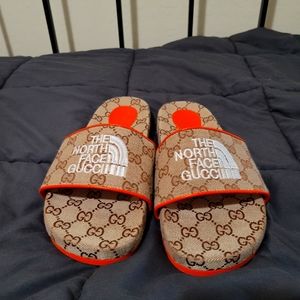 GUCCI Beige & Orange The North Face Edition GG Sandals